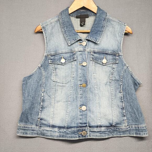 Lane Bryant Denim Vest Womens 22 Plus Blue Stretch Jean Sleeveless Button Front - Picture 1 of 11